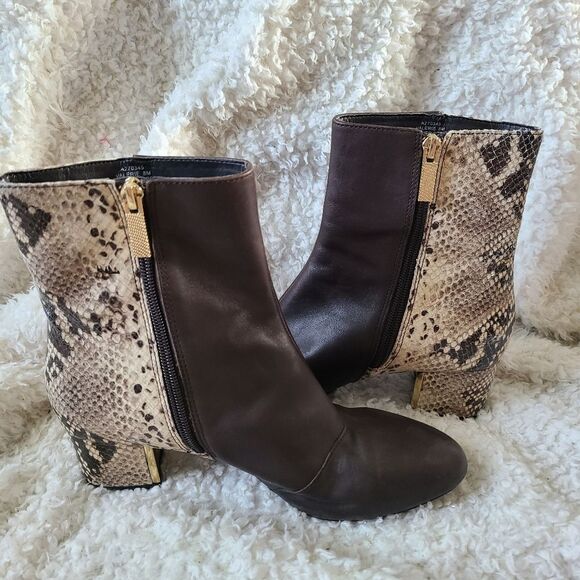 Judith Ripka Valerie Snakeskin Print Color Block Leather Boots - Picture 3 of 6